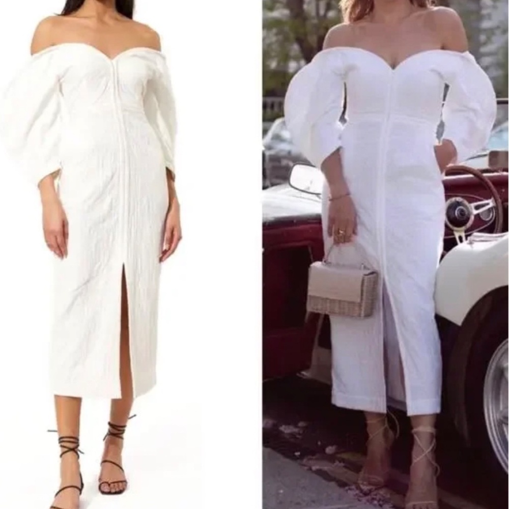 Mara Hoffman Leonara Off the Shoulder Ivory/White Linen Midi Dress Size 10